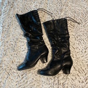 Black heel leather boots